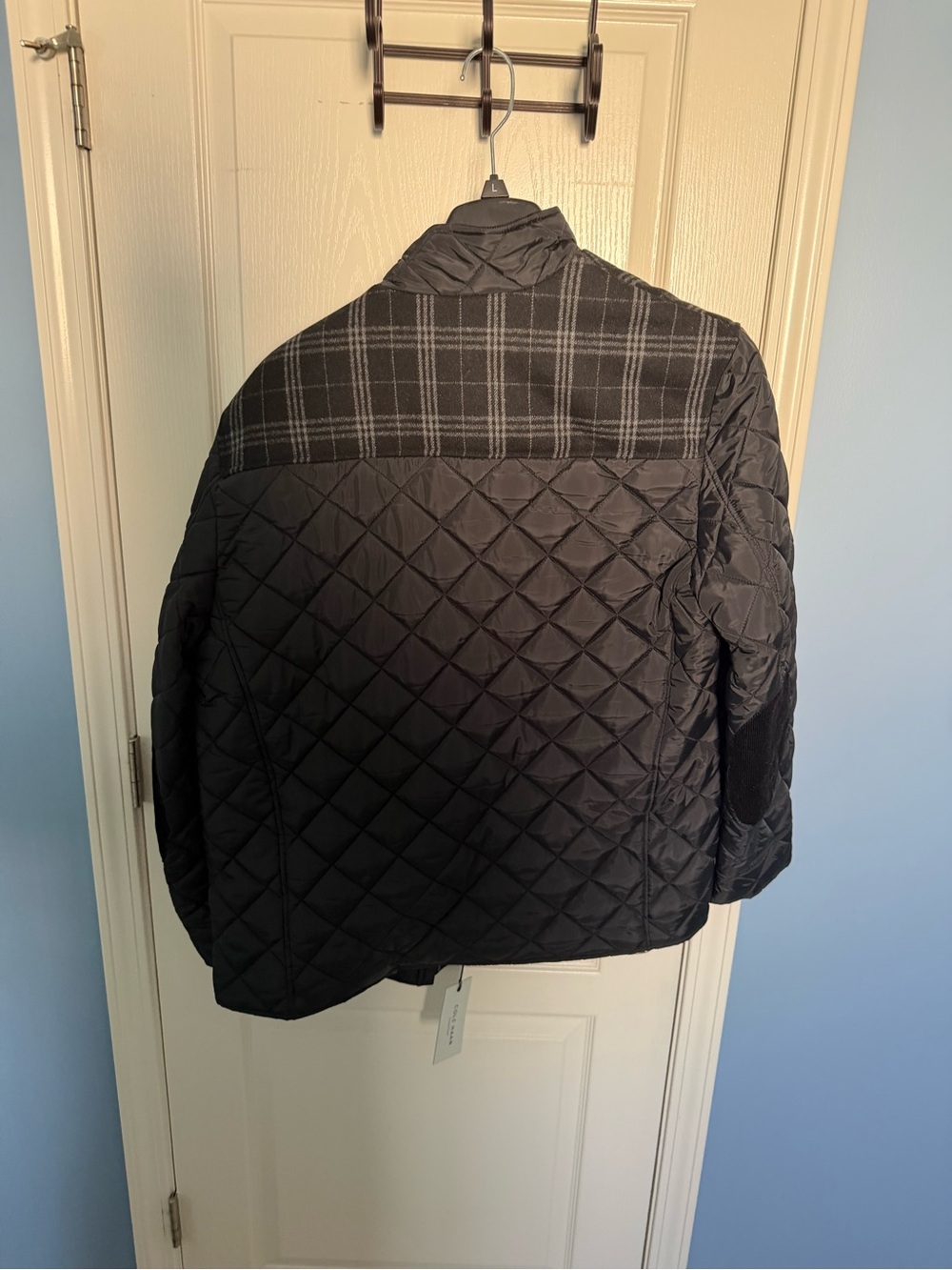 Cole Haan Black Quilted Puffer with Plaid Yoke